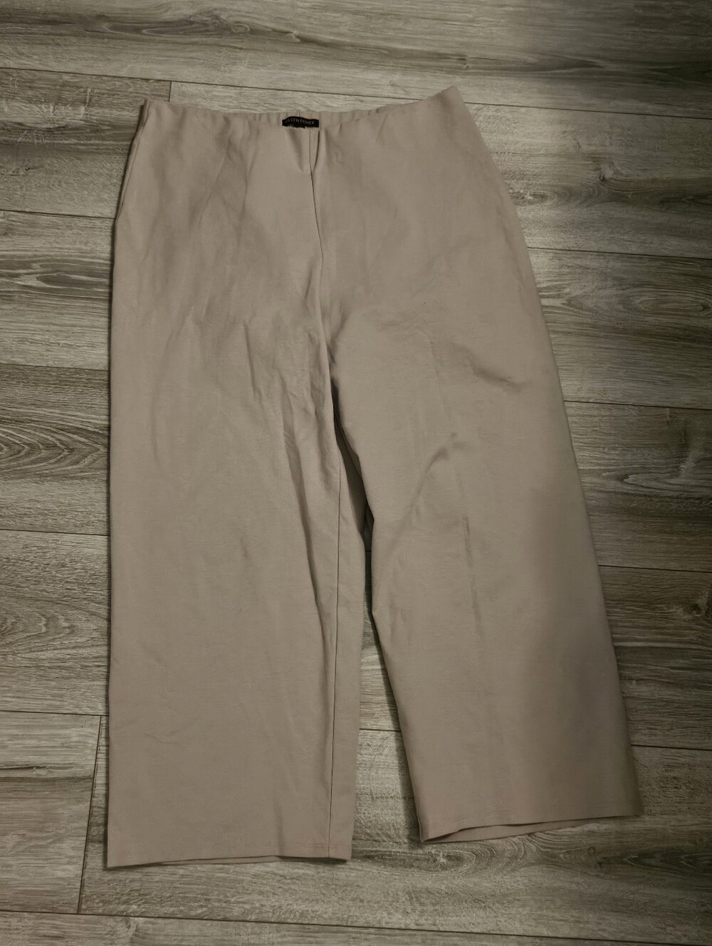 Eileen Fisher SZ M Beige Pull On Wide Leg Basic Organic Cotton Cropped Pants - Picture 2 of 11